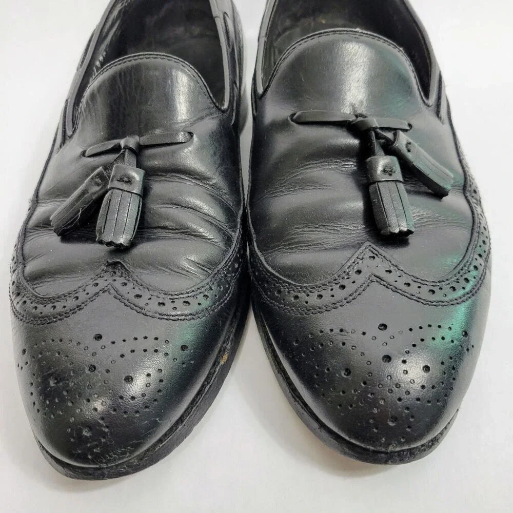 Mens Black Leather Tassel Wingtip Loafer Dress Shoes Size‎ 10 8C